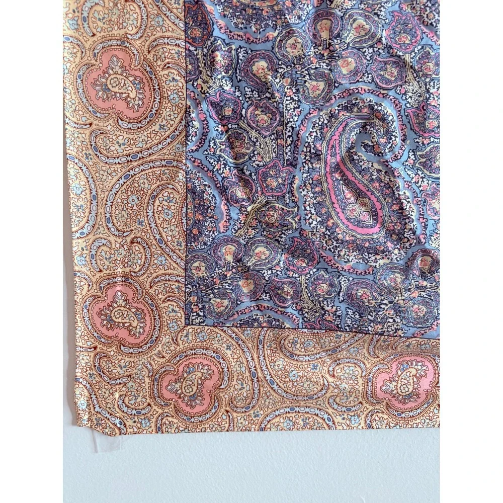 Vintage Ralph Lauren 100% Silk Paisley Square Scarf 34x34 Blue Pink Gold Italy